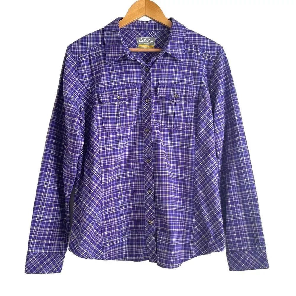 Cabela's Women's Purple and White Checkered Heavier Weight Flannel Shirt